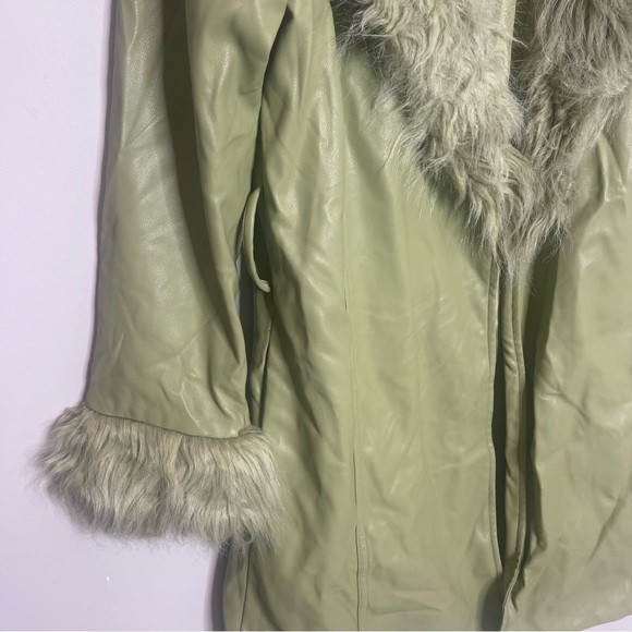 Show Me Your MuMu Green Faux Fur Trim Leather Jacket - Picture 12 of 12